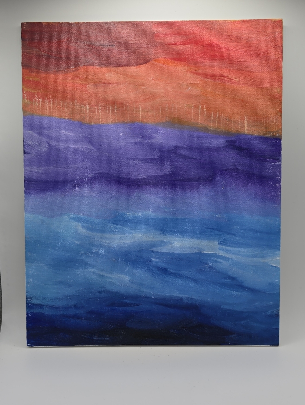 Original Art Abstract Ocean Sunset Canvas Wall Art - Blue and Orange